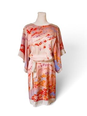 Reiss Peach Dress with Coral and Lavender Floral Motif